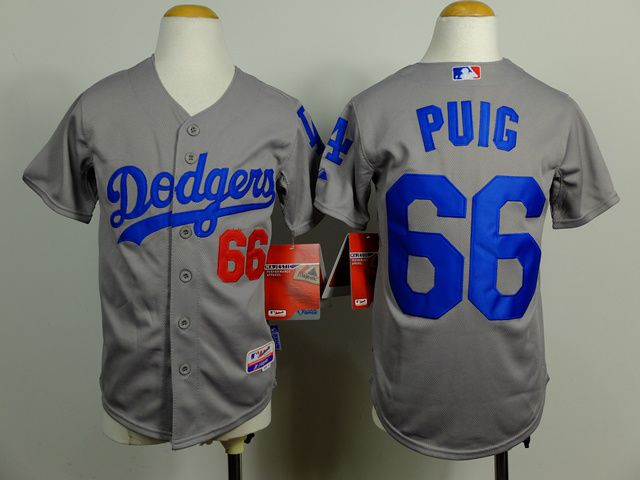 Youth Los Angeles Dodgers #66 Puig Grey MLB Jerseys